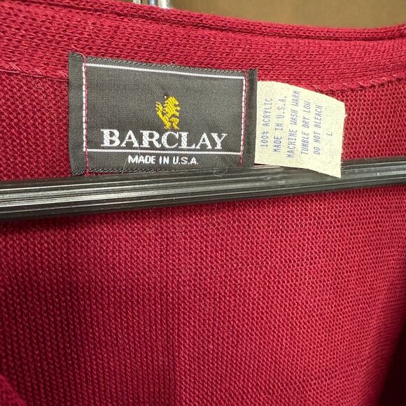 Barclay Burgundy Knit Cardigan Men’s Large USA Made 100% Acrylic Vintage - Picture 2 of 5